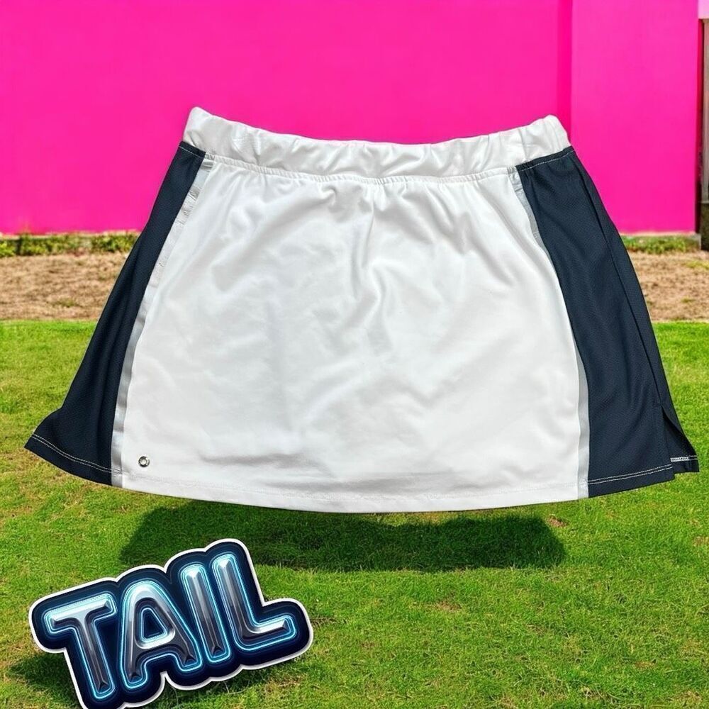 Tail Women's Flat Front Colorblock Golf Mini A-Line Skort Skirt White Navy Large